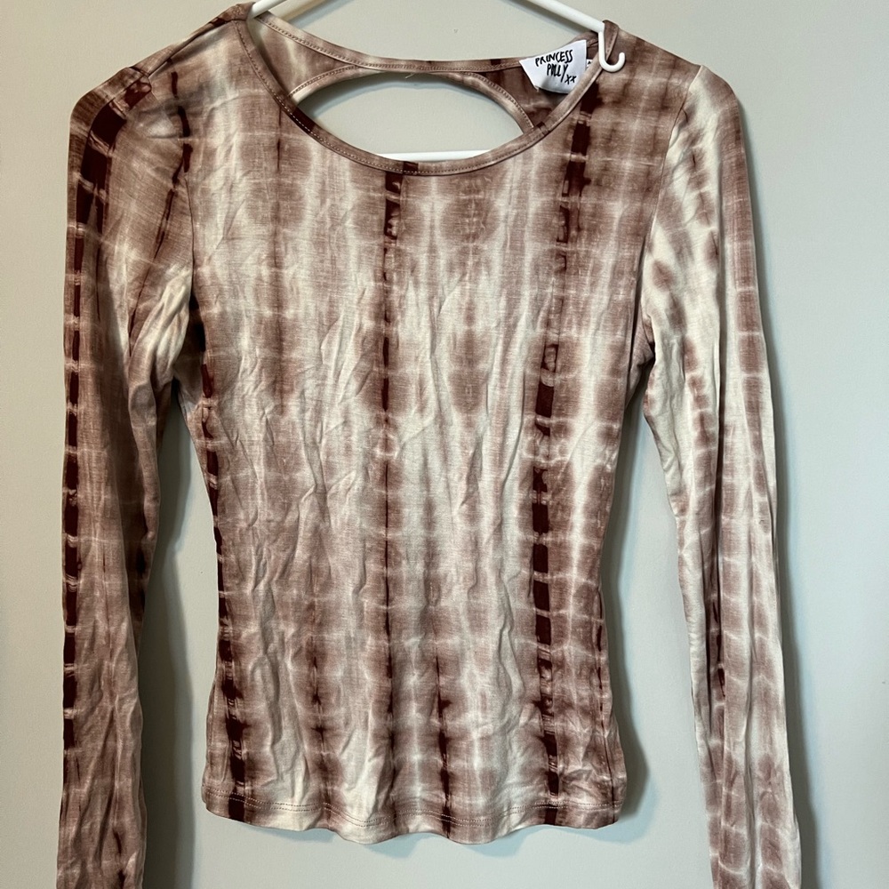 Brown tie dye open back long sleeve